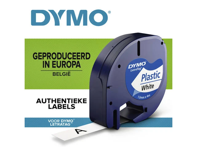 Labeltape Dymo LetraTag 12 mm zwart op wit